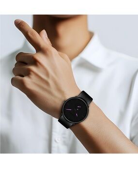 Minimal Black Leather Smartwatch with Purple Accents